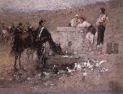 Nicolae Grigorescu Girls and Young Men by the Well oil on canvas